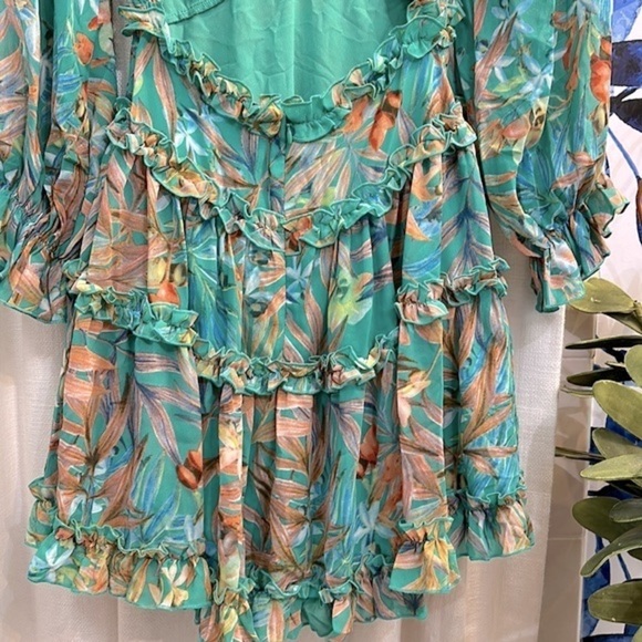 New B. Dainty Polyester Floral Green Cut Out Back Long Sleeve Babydoll Dress - Picture 13 of 13